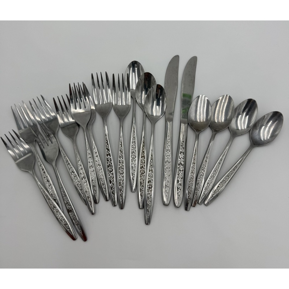 18 Piece Custom Craft Stainless Flatware Petal Lane MCM Floral Vintage Taiwan‎